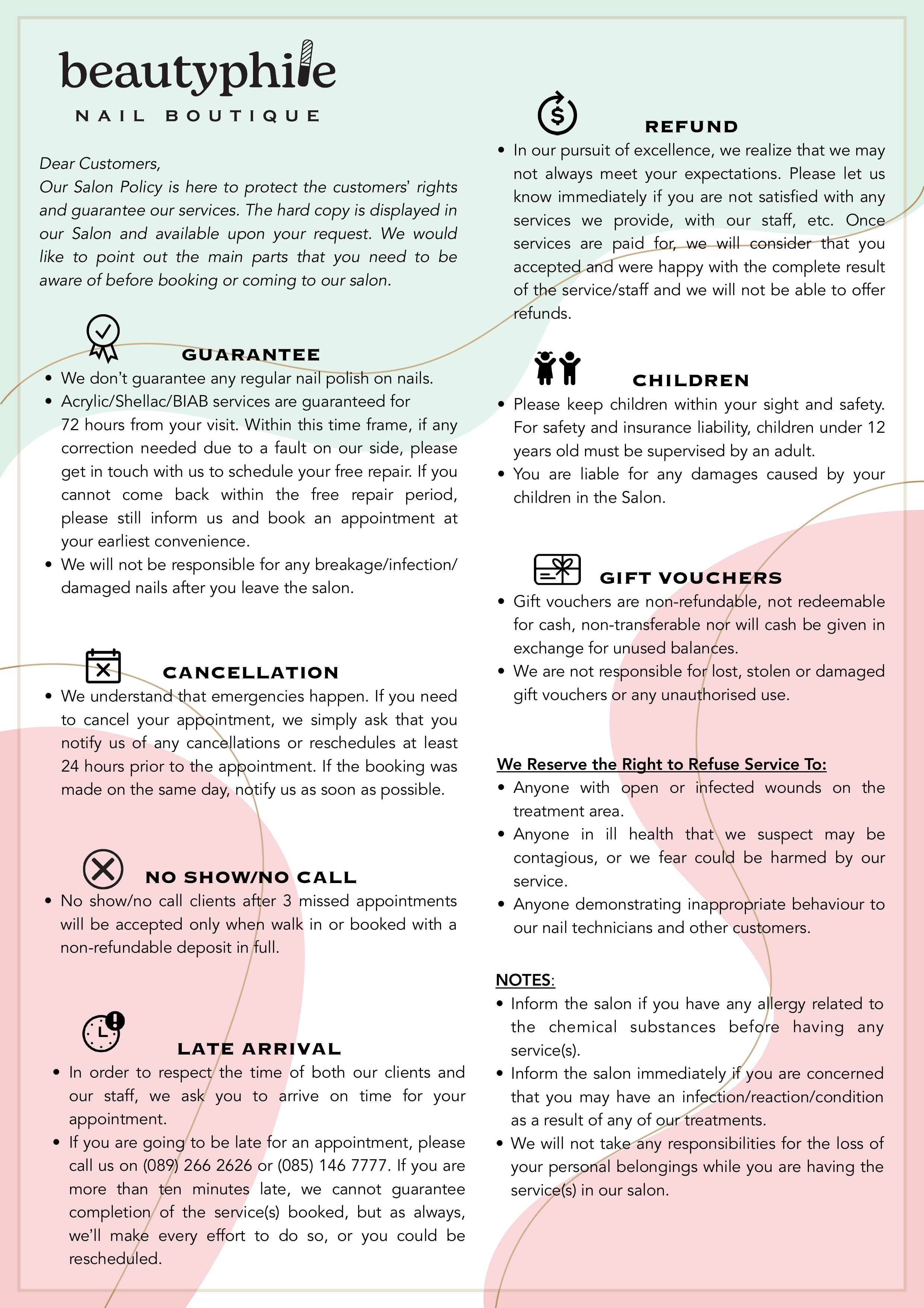 Salon Policy Notice