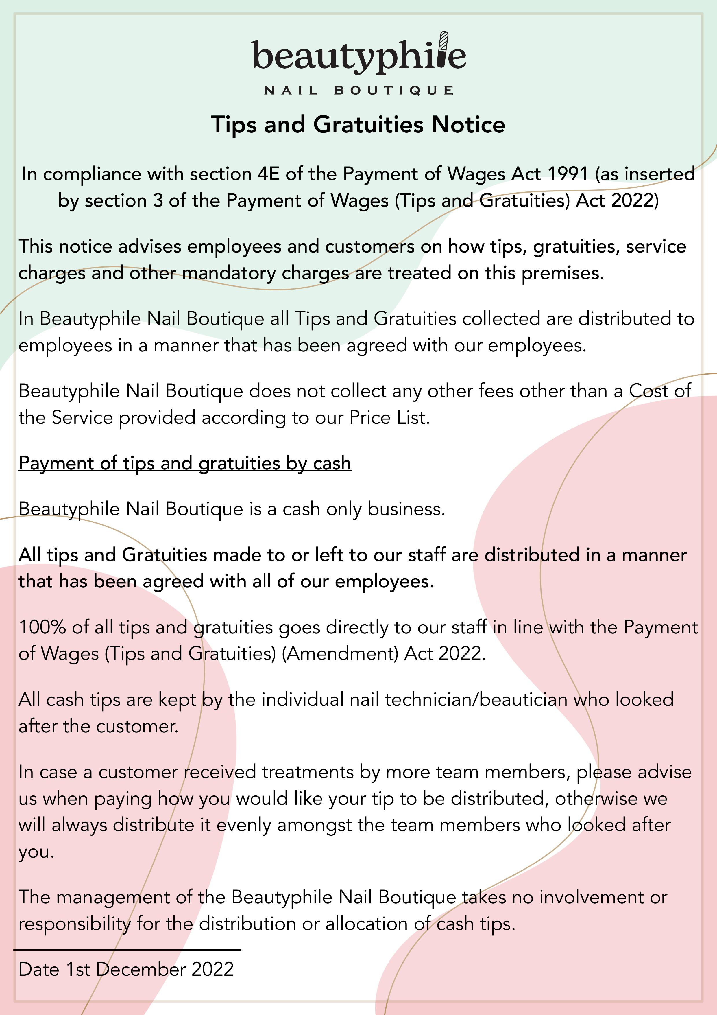 Tips and Gratuities Notice